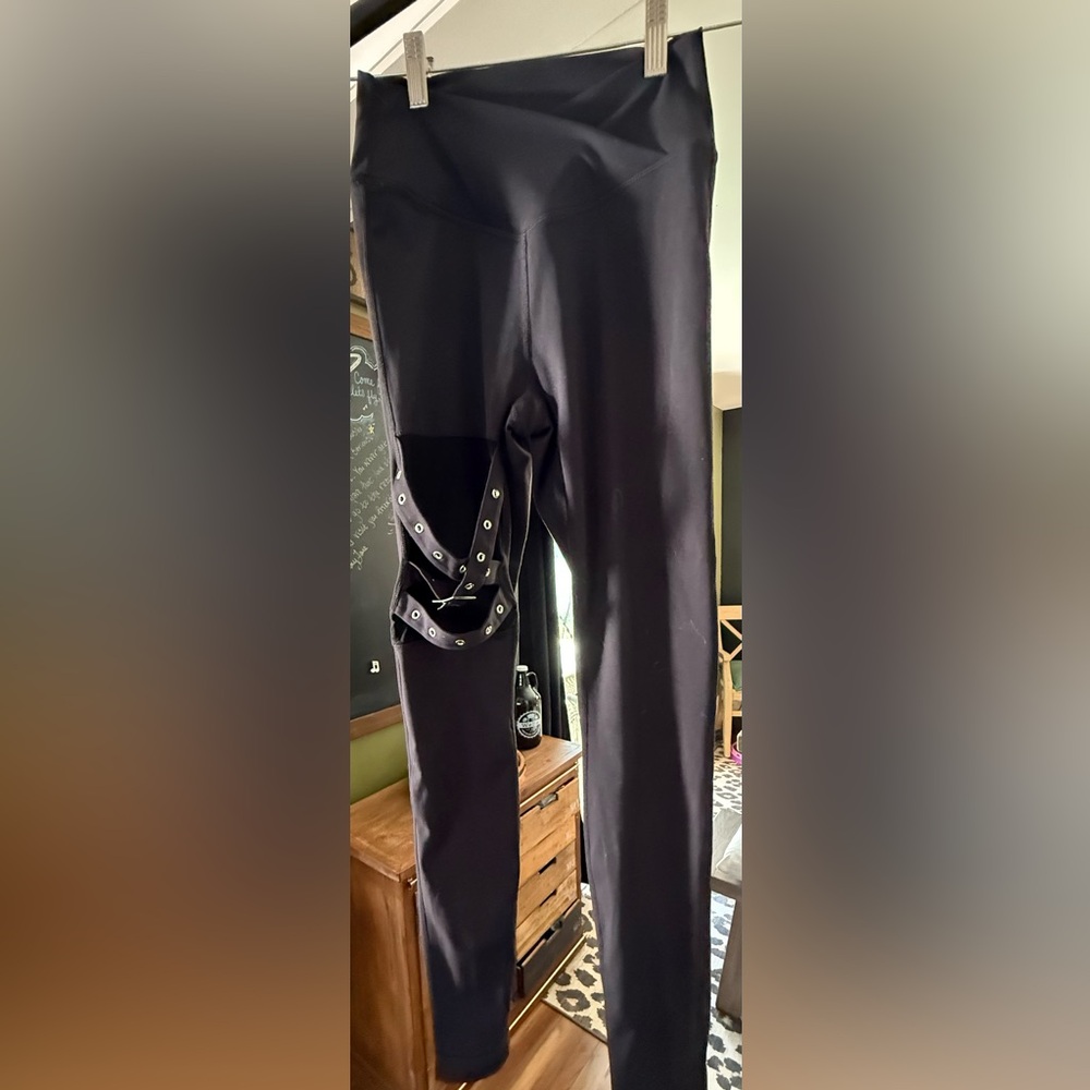 NWOT Halara Black Leggings with Silver Studded Cross Detail